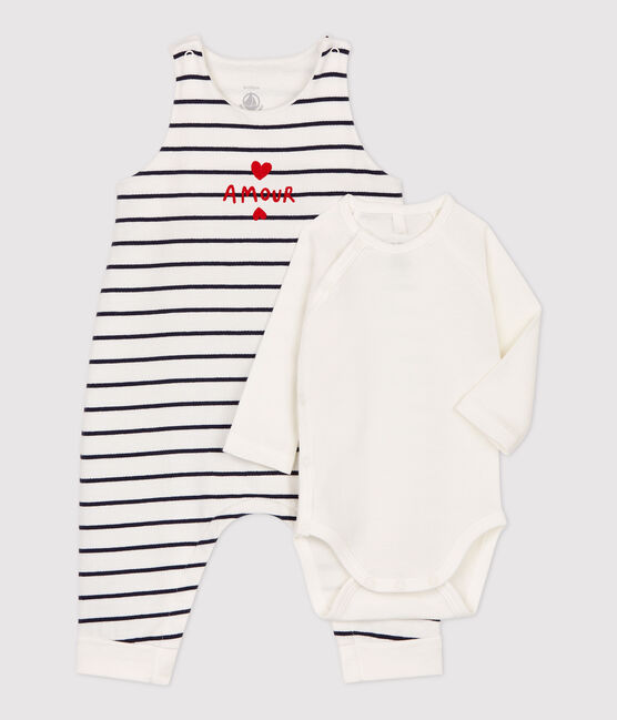 Ensemble 2 pièces marinière bébé en coton biologique blanc MARSHMALLOW/bleu SMOKING